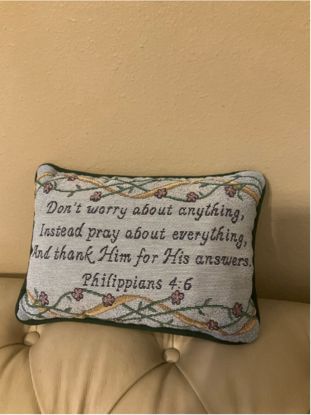 Christian Bible Verse Decorative Throw Pillow Philippians 4:6 Tapestry Green - Picture 2 of 4